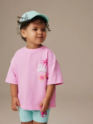 Pink Barbie Short Sleeve T-Shirt and Cycle Shorts Set