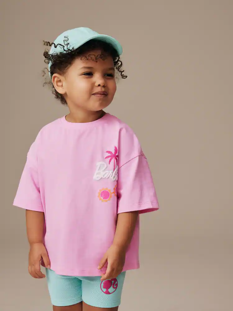 Pink Barbie Short Sleeve T-Shirt and Cycle Shorts Set