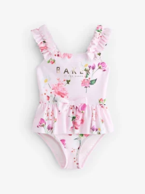 Baker by Ted Baker Pink Floral Frill Peplum Swimsuit