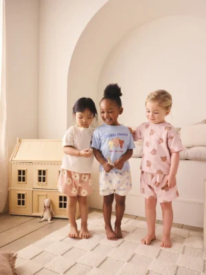 Pink/Blue Bear Print Short Pyjamas 3 Pack