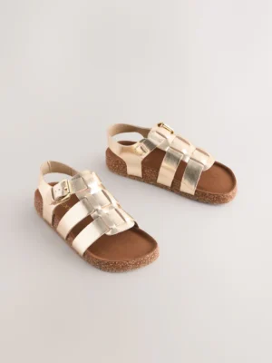Gold Leather Fisherman Sandals
