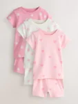 Pink Bow and Heart Print Short Pyjamas 3 Pack