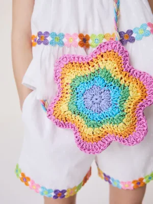 Little Bird by Jools Oliver Multi Staw Effect Pastel Rainbow Flower Bag