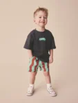 Red/Green Wavy Stripe Pull On Shorts