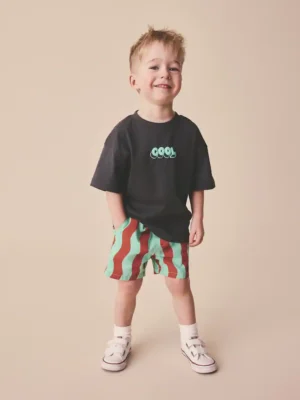 Red/Green Wavy Stripe Pull On Shorts
