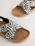 Black/White Woven Geo Cross Strap Sandals
