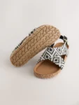 Black/White Woven Geo Cross Strap Sandals