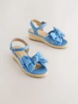 Blue Bow Wedge Sandals