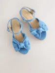 Blue Bow Wedge Sandals