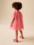 Coral Butterfly Angel Sleeve Mesh Dress