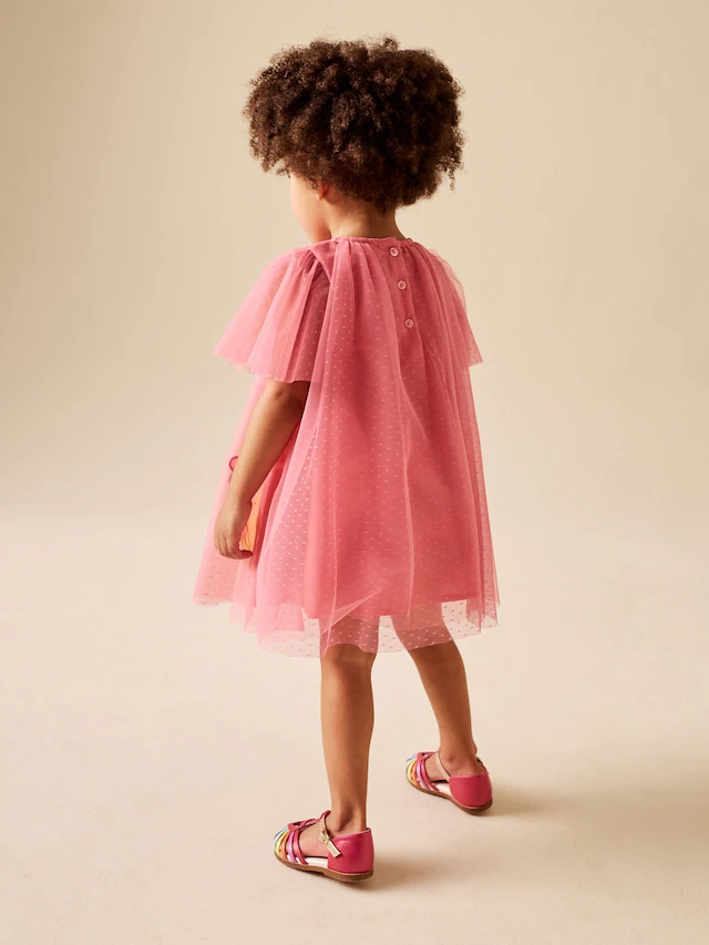 Coral Butterfly Angel Sleeve Mesh Dress