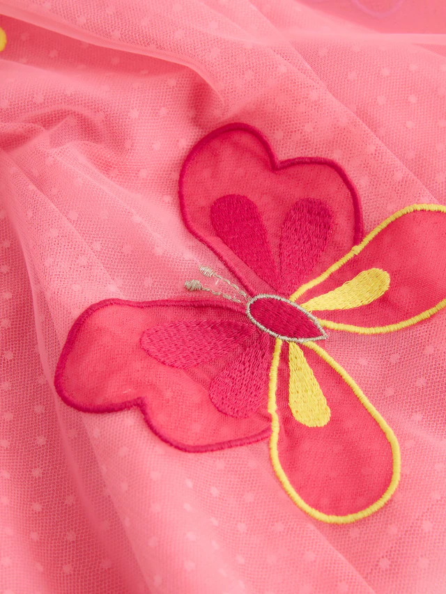 Coral Butterfly Angel Sleeve Mesh Dress