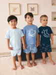 Blue Marl Short Pyjamas 3 Pack