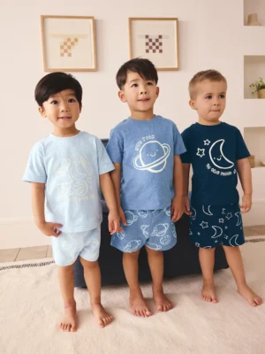 Blue Marl Short Pyjamas 3 Pack
