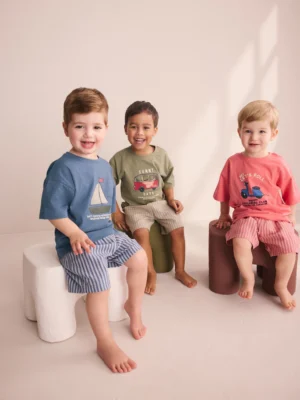 Blue/Green/Coral Transport Short Pyjamas 3 Pack