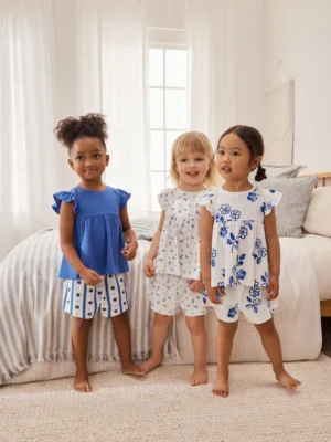 Blue floral Snuggle Short Pyjamas 3 Pack