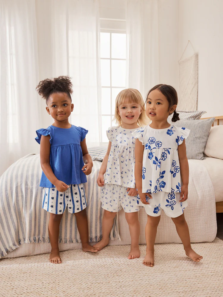 Blue floral Snuggle Short Pyjamas 3 Pack
