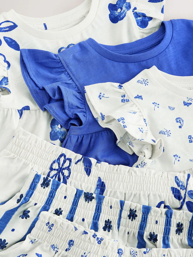 Blue floral Snuggle Short Pyjamas 3 Pack