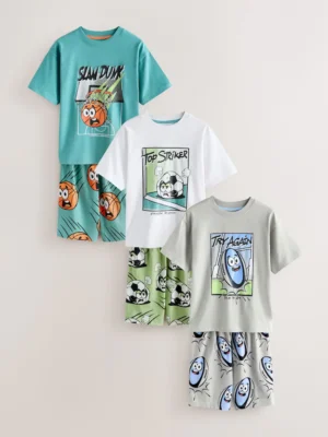 Green/Grey/White Comedy Sport Shorts Pyjamas 3 Pack
