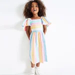 Rainbow Stripe Angel Sleeve Dress
