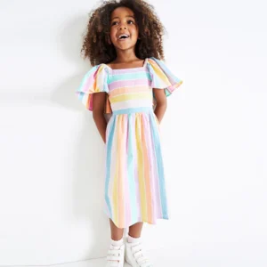 Rainbow Stripe Angel Sleeve Dress
