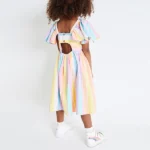 Rainbow Stripe Angel Sleeve Dress