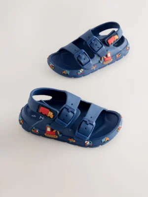 Navy Transport Double Buckle Ankle Strap EVA Sandals