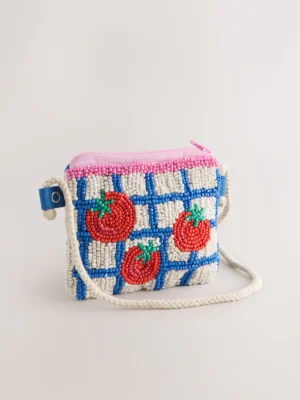 Red/Blue Beaded Tomato Cross-Body Bag