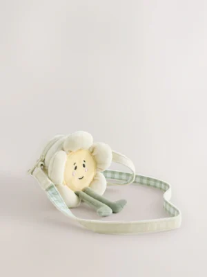 Ecru White Flower Novelty Plush Cross-Body Bag