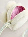 Ecru White Flower Novelty Plush Cross-Body Bag