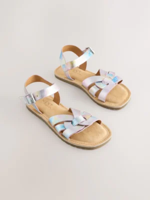 Pastel Metallic Wide Fit (G) Leather Woven Sandals