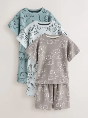 Blue/Grey Linear Print Short Pyjamas 3 Pack