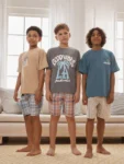 Grey/Stone/Blue Check Short Pyjamas 3 Pack
