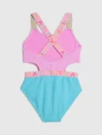 River Island Pink Colour Block Textured Logo Swimsuit