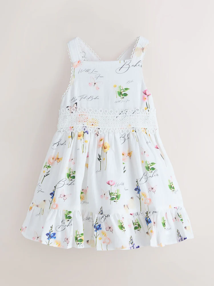 Baker by Ted Baker Linen Blend Floral Print Tiered Dress