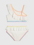 River Island White Asymmetric Neon Whipstitch Bikini
