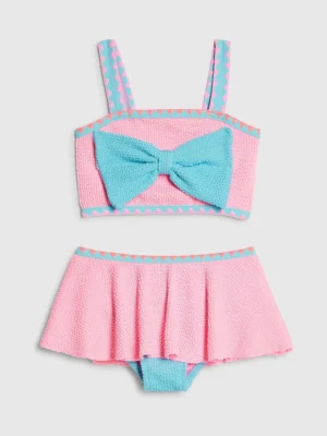 River Island Pink Bow Textured 3 Piece Bikini & Skirt Set