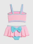 River Island Pink Bow Textured 3 Piece Bikini & Skirt Set