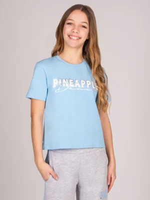 Pineapple Blue Logo Girls Dance Crop T-Shirt