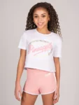 Pineapple Chalk White Logo Girls Dance Crop T-Shirt