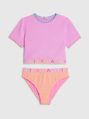 River Island Purple Logo Textured T- Shirt Bikini