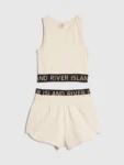 River Island Cream Logo Tank & Runner Short Set