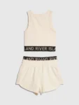 River Island Cream Logo Tank & Runner Short Set