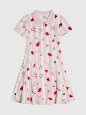 River Island Pink Stripe Lip & Hearts Print Polo Dress