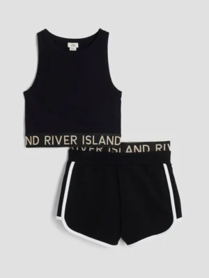 River Island Black Glitter Waistband Tank Set