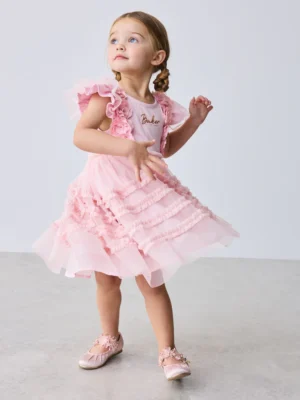 Baker by Ted Baker Pink 3D Corsage Mesh Tier Dress
