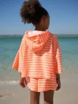 Orange Stripe Towelling Hoodie And Shorts Set