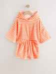 Orange Stripe Towelling Hoodie And Shorts Set