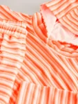 Orange Stripe Towelling Hoodie And Shorts Set