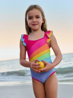 Little Bird by Jools Oliver Rainbow Swoosh Frill Strappy Swimsuit
